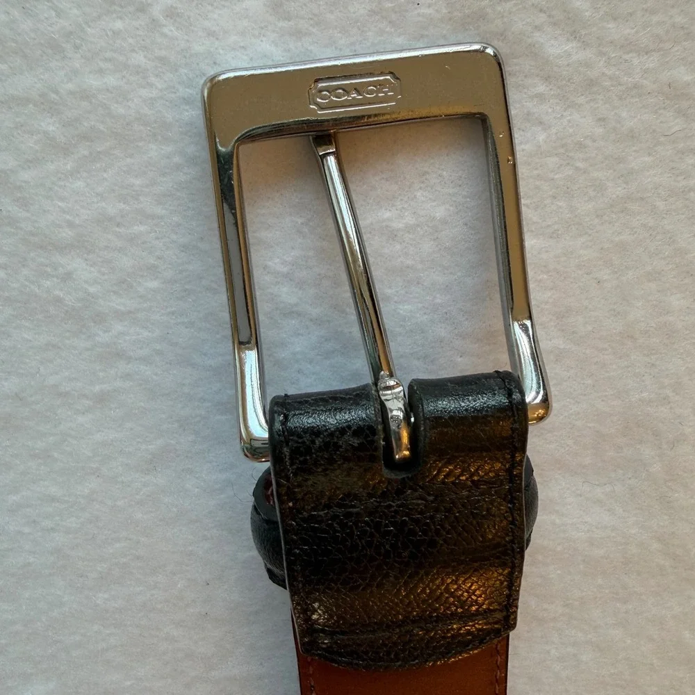 Coach Men's Black Leather Belt Silver Buckle Sz 38/95cm 1